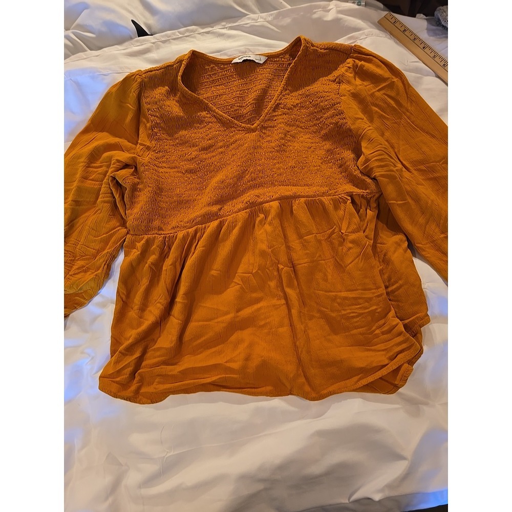 Sonoma Womens Smock Top Long‎ Sleeve Gold Size L